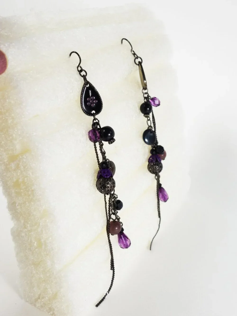 Purple and Black Long Drop Earrings EUC